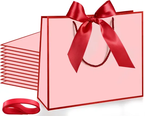 Miniatura 15 de Silkfly 12 bolsas de regalo con asas para dama de honor, 12 x 10 x 4 pulgadas, elegantes bolsas de regalo de bienvenida de boda con lazo para Rosa