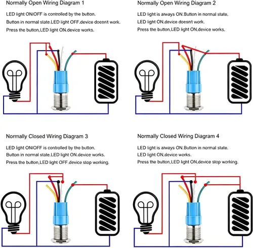 Miniatura 6 de Gebildet 2 piezas Botón de presión de cierre LED azul impermeable 110-230VAC/15Amp 16 mm Interruptor de botón de acero inoxidable impermeable