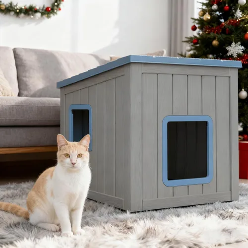 Miniatura 14 de KAMABOKO Casa para gatos al aire libre, refugio de plástico PP resistente a la intemperie para uso en interiores y exteriores, casa duradera