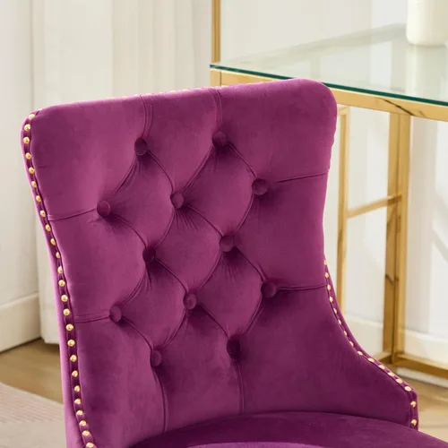 Miniatura 5 de Silla de oficina en casa de terciopelo con base de metal dorado y ribete de cabeza de clavo, moderna silla de trabajo tapizada giratoria tapizada