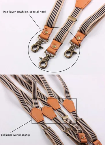 Miniatura 6 de MENDENG Tirantes ajustables para hombre clips de metal de bronce con cuero