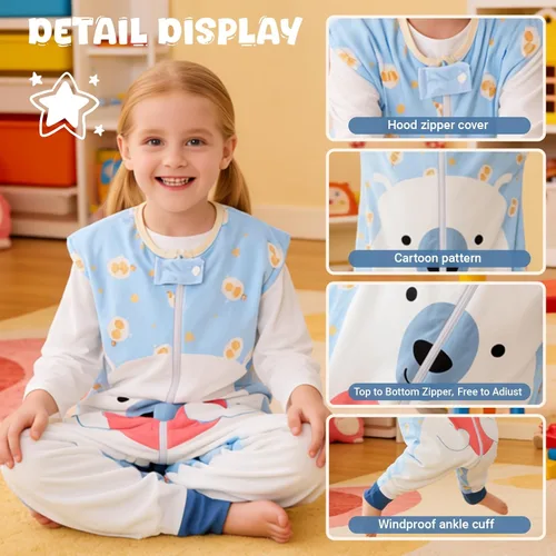 Miniatura 3 de MICHLEY - Saco de dormir para niños pequeños con pies, recién nacidos, bebés sin mangas, saco de dormir con cremallera de 2 vías, manta portátil Oso