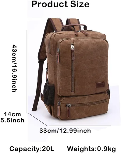Miniatura 2 de Mochila de lona vintage, mochila resistente para senderismo y campamento, mochila casual para hombres y mujeres, se adapta a portátiles de 15.6 Café