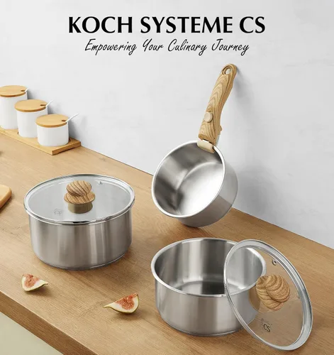 Miniatura 8 de KOCH SYSTEME CS - Juego de cacerolas de acero inoxidable 18/10 con mango extraíble, sartén de 1.5 cuartos de galón, 2 cuartos y 3 cuartos con tapas