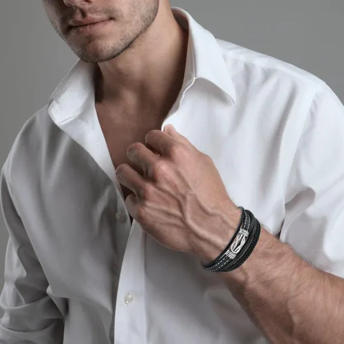 Miniatura 4 de Pulsera de cuero con nudo para hombre, estilo vintage, elegante, acero inoxidable 316L, infinito, joyería elegante y genial para hombres, padre