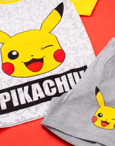 Miniatura 4 de Pokemon Pikachu Cara Gris Amarillo Niños Niños Pijamas Conjunto de Ropa de Dormir