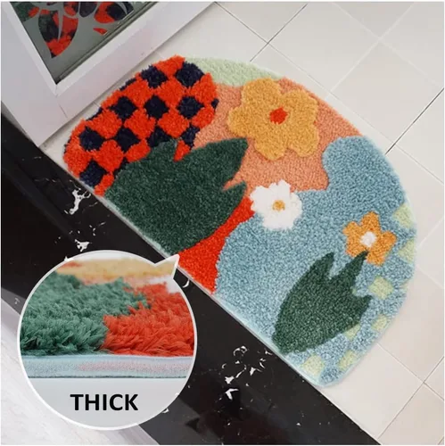 Miniatura 4 de Tapete de baño medio redondo, absorbente, tapete de baño, ducha, súper suave, tapete de entrada de dormitorio, alfombra de puerta de cocina, tapete