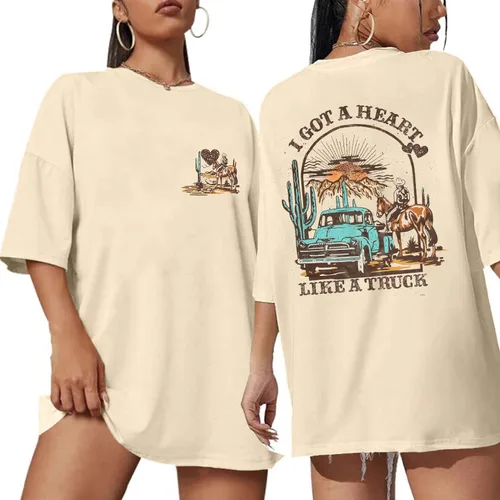Miniatura 4 de Camiseta con texto en inglés "I Got A Heart Like A Truck" para mujer, camisetas de música country de Nashville, traje de concierto Western Sunset