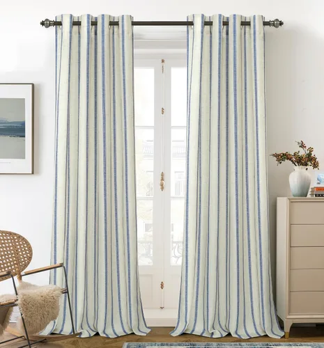 Miniatura 76 de DriftAway - Cortinas de Lino Mezcla de Granja 100% Opacas de 84 Pulgadas de Largo para Dormitorio, Cortinas Verticales Rayadas Impresas de Lino