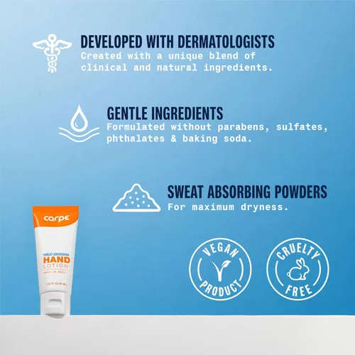Miniatura 2 de Carpe Loción para manos absorbente de sudor (paquete de 3), una loción suave recomendada por dermatólogos que ayuda a detener el sudor de las manos
