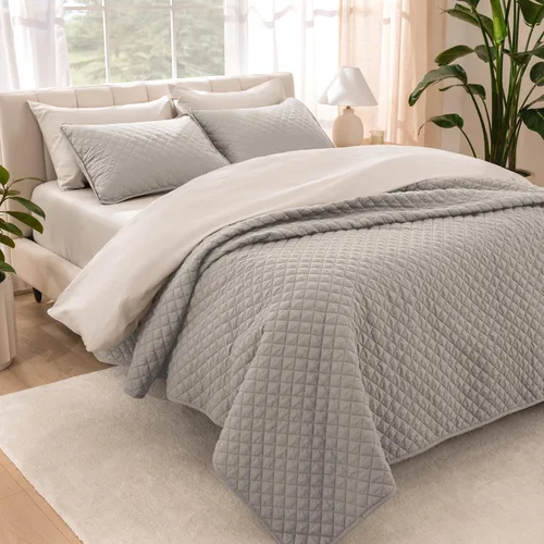 Bare Home Juego de colcha – Full/Queen – Decoración ligera de cama – Alternativa de edredón – Colcha acolchada para todas las estaciones 04 - Gris