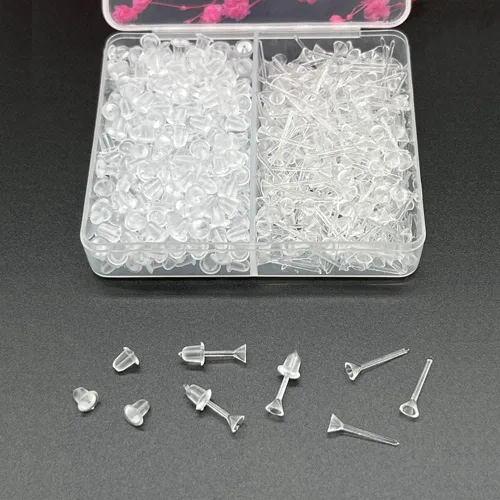 Miniatura 5 de Aretes transparentes para deportes, 300 pares de aretes transparentes y parte trasera de aretes, cabeza de copa de 0.157 in 0.157 in cabeza de copa