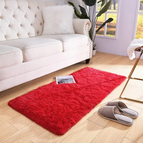 Miniatura 6 de DETUM Alfombra de pasillo peluda roja de 2 x 4 pulgadas, para dormitorio, mesita de noche, alfombras suaves para habitación de niños