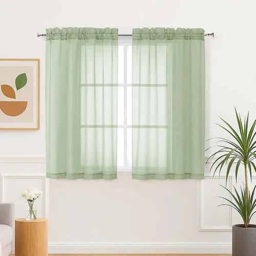 Miniatura 234 de Aiyufeng 2 paneles de cenefa transparente negra de 14 pulgadas de largo, cortinas cortas negras transparentes para dormitorio, cortinas de cocina