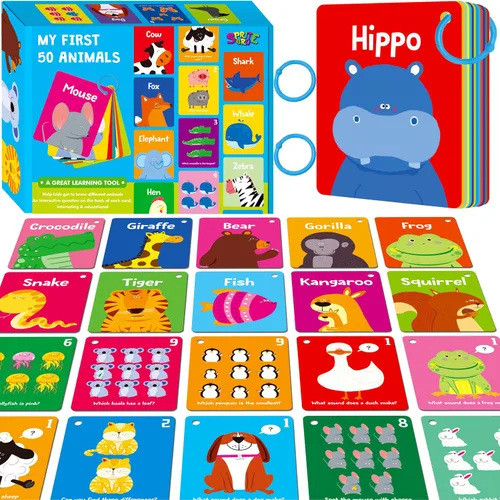 Miniatura 14 de 51 PIEZAS Tarjetas cognitivas en español para bebés, impresas a doble cara, 7 en 1 tarjetas coloridas, alfabeto, números, alimentos, animales