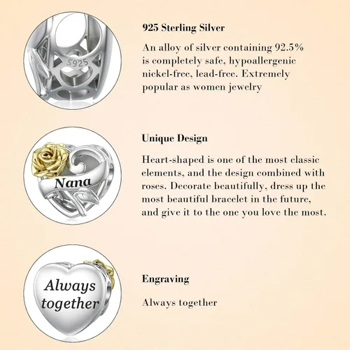 Miniatura 7 de SEVENWELL Dijes familiares para Pandora, cuentas de plata de ley 925 con diseño de corazón para pulsera, madre, hermana, hija, esposa, nana, mejor