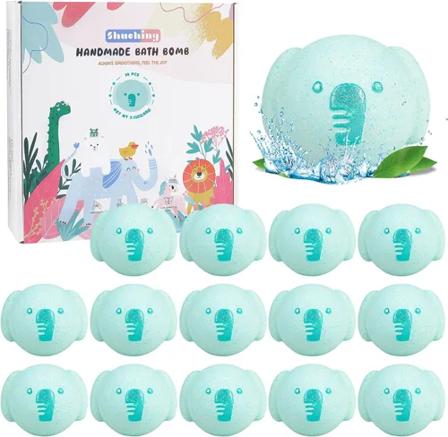 SHUCHING 14 bombas de baño de elefante azul para niños, bolas de baño de burbujas orgánicas de animales, juego de regalos de cumpleaños para niños y