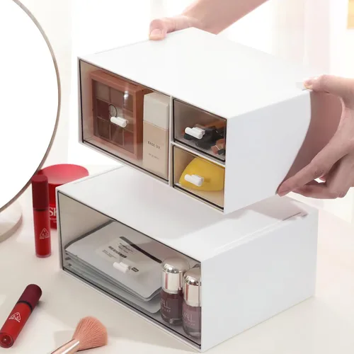Miniatura 2 de MILULUGO Organizador de escritorio con 4 cajones, organizador de maquillaje, caja de almacenamiento de escritorio, caja de almacenamiento