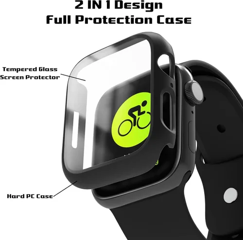 Miniatura 2 de Paquete de 2 fundas para Apple Watch 40mm SE Series 6/5/4/SE 2ª generación con protector de pantalla de vidrio templado, funda protectora completa
