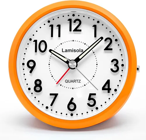 Miniatura 10 de Lamisola Reloj de escritorio pequeño, funciona con pilas, reloj despertador analógico compacto para dormitorio, oficina en casa, baño, cocina