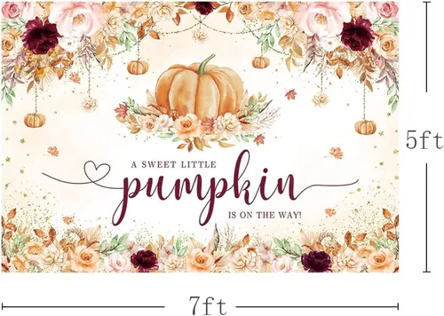 Miniatura 3 de MEHOFOND Telón de fondo de baby shower de calabaza pequeña de 7 x 5 pies para niñas, estilo bohemio, otoño, floral, recién nacido, decoración