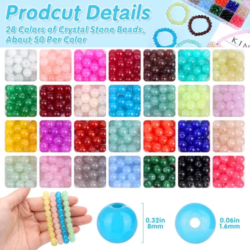 Miniatura 3 de shynek 1400 Piezas Cuentas de Vidrio Redondas de 8mm para Hacer Joyas, 28 Colores Cuentas de Cristal para Pulseras Hacer Joyas y Manualidades DIY