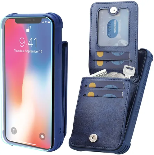 Miniatura 10 de VANAVAGY Funda compatible con iPhone Xs/X para mujeres y hombres, de piel sintética, cierre magnético, con bloqueo RFID, tarjetero y bolsillo