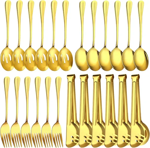 Miniatura 11 de Juego de 20 utensilios para servir, utensilios completos de acero inoxidable para bufé de catering para barbacoas de verano, parrillas, picnic