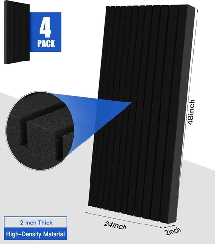 Miniatura 2 de Paquete de 4 paneles de espuma acústica, paneles de pared de espuma insonorizada de alta densidad de 48 x 24 x 2 pulgadas para pared, techo, paneles