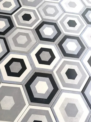 Miniatura 2 de Mama Mia - Azulejo de porcelana hexagonal gris con patrón geométrico (9 unidades, 10,2 x 11,4 pulgadas)