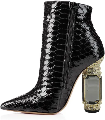Miniatura 27 de FSJ Botas de tacón alto con punta puntiaguda para mujer, con tacón alto, con cremallera lateral brillante, estilo casual, para uso diario, zapatos