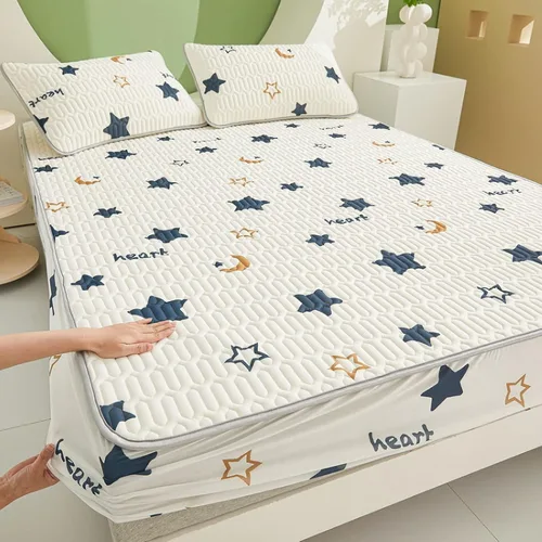 Miniatura 22 de FCLDESHOP Sábanas de bolsillos profundos, sábana bajera con estampado de látex fresco grueso de verano, protector de colchón de animé de dibujos