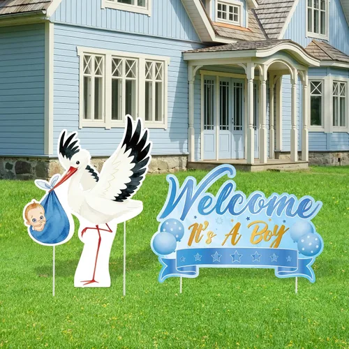 Miniatura 14 de 2 piezas de señal de jardín para baby shower con estaca, señal de revelación de género rosa, elefante, decoración de césped, bienvenida, es una