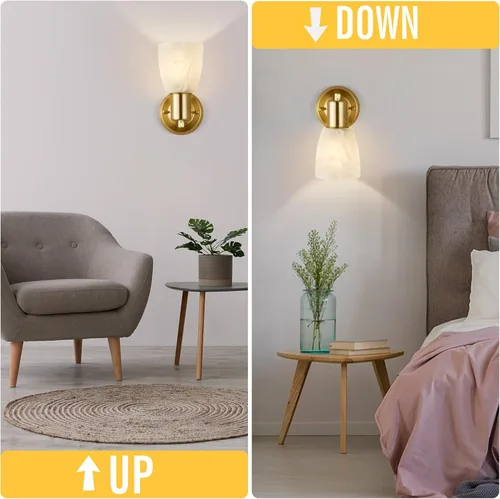 Miniatura 3 de EJIAXIN Juego de 2 apliques de pared, luces doradas de tocador para baño, accesorios de luz de pared modernos con interruptor giratorio, lámpara
