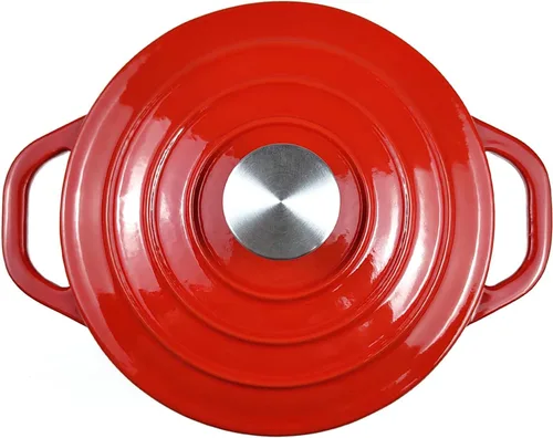 Miniatura 8 de HAWOK Horno holandés de hierro fundido esmaltado de 1.5 cuartos de galón, diámetro 6.3 pulgadas con tapa, rojo