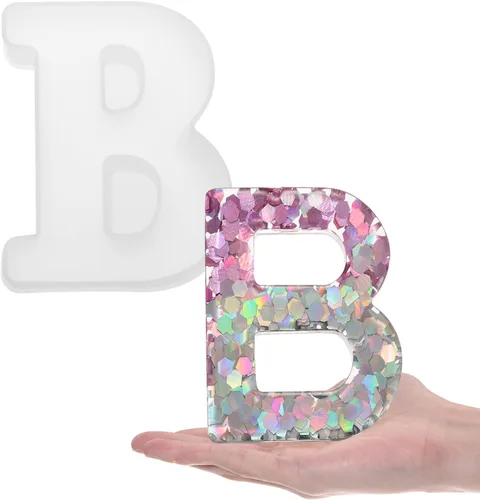 Miniatura 24 de HARFINGTON Moldeo de resina grande con letra S de 6 pulgadas, molde de silicona con alfabeto mayúscula 3D para arte de letreros de palabras