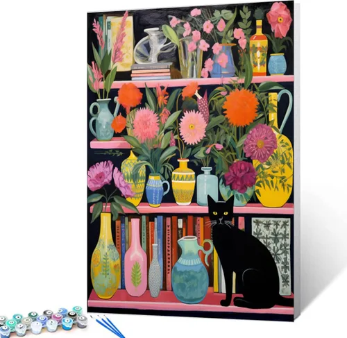Miniatura 39 de Kits de pintura por números para adultos principiantes, pintura al óleo sobre lienzo de 16 x 20 pulgadas, lámpara de flores y óleo, pigmento 4-Art-06