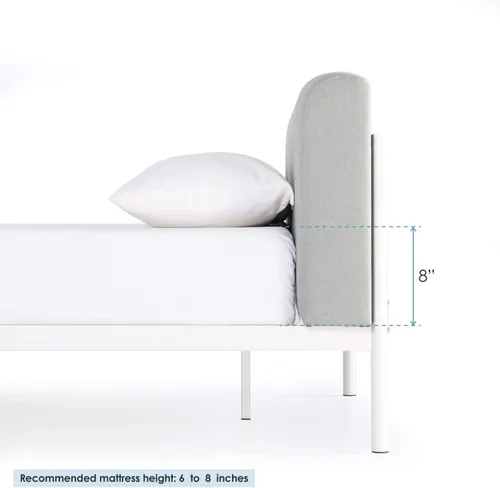 Miniatura 2 de Mellow BREE - Cama de plataforma de metal con cabecera curvada y tapizada, listones de acero, fácil montaje, gris cielo, tamaño matrimonial