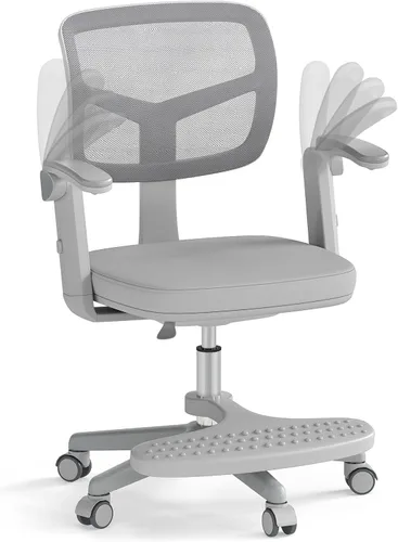 Miniatura 10 de HONEY JOY Silla de escritorio para niños, silla de estudio para niños con altura ajustable, reposabrazos/reposapiés, silla giratoria de malla