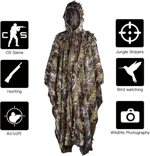 Miniatura 6 de LOOGU Traje de caza Ghillie, traje de camuflaje frondoso 3D, accesorios militares y de tiro, ropa de equipo táctico