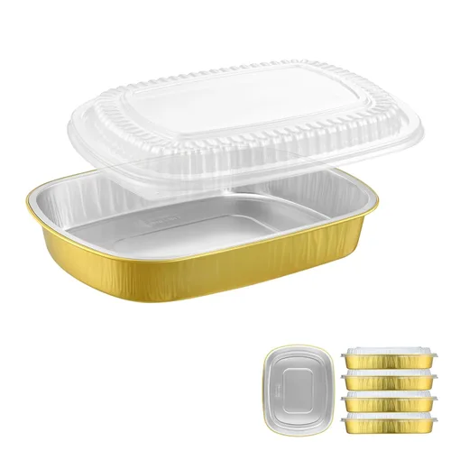 Miniatura 13 de Bandejas ovaladas de papel de aluminio con tapas a presión (paquete de 5) Recipiente reutilizable de servicio pesado 2 veces más grueso de 25