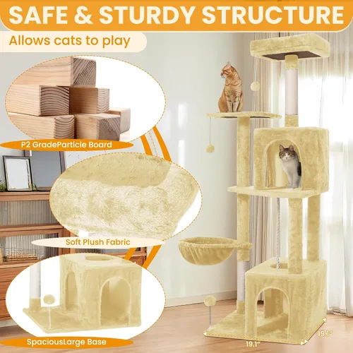 Miniatura 3 de Árbol para gatos, torre de gato de 54 pulgadas para gatos de interior, condominio de felpa de varios niveles para gatos con postes rascadores