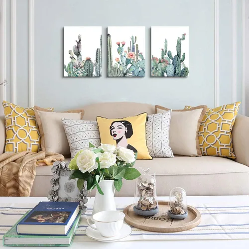 Miniatura 3 de Lienzo decorativo para pared de dormitorio, sala de estar, impresiones en lienzo, obras de arte, decoración de pared de baño, plantas verdes, Verde