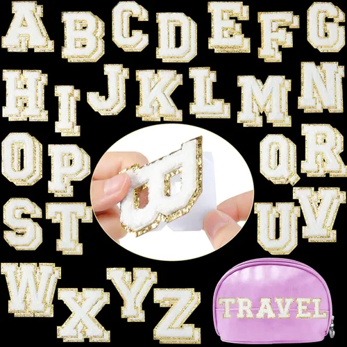 Miniatura 22 de WILLBOND 52 parches autoadhesivos de letras de felpilla de 2.2/2.8 pulgadas A-Z, calcomanías bordadas del alfabeto para ropa, bolsa, sombrero
