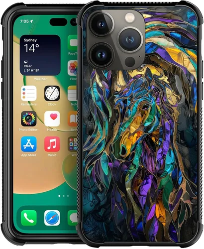 Miniatura 24 de ZHEGAILIAN Funda compatible con iPhone 13, fundas de cristal de color caballo de baile, parte trasera de vidrio templado+funda protectora