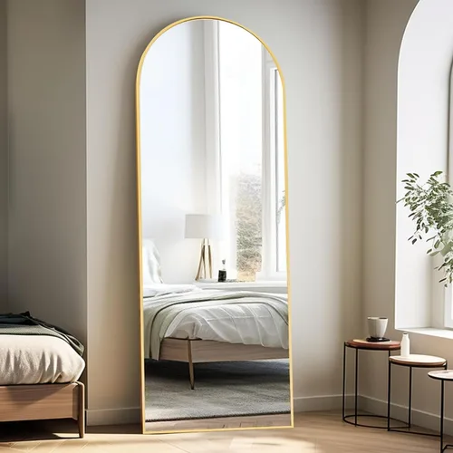 Miniatura 7 de Rowjut Espejo de Piso de 64"x21" Espejo Arqueado de Cuerpo Completo, Espejos de Piso de Cuerpo Completo de Pie Colgante o Reclinable/Grande de Dorado