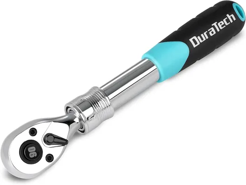 DURATECH Trinquete extensible de accionamiento de 3/8 pulgadas, llave de trinquete de 90 dientes de liberación rápida con mango acolchado y eje de