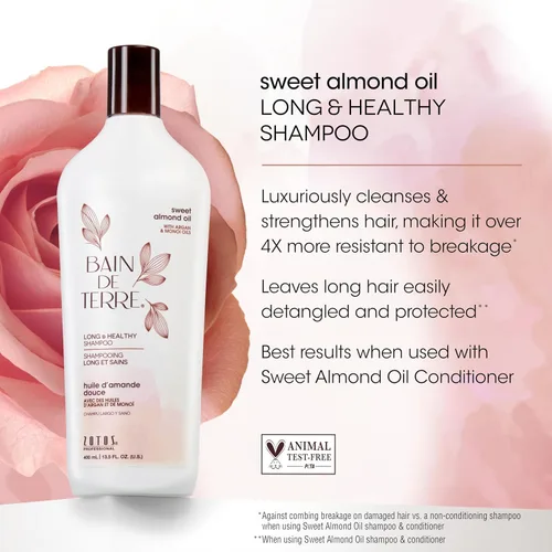 Miniatura 3 de Bain de Terre Aceite de almendras dulces acondicionador largo y saludable, fuerza y protección para cabello débil y dañado, con aceites de argán
