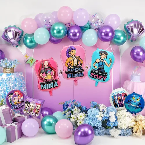 Miniatura 2 de 7 piezas de globos de aluminio de chicas Kpop, personajes Rumi, Mira, Zoey, cantantes pop de foil de aluminio para suministros de decoración