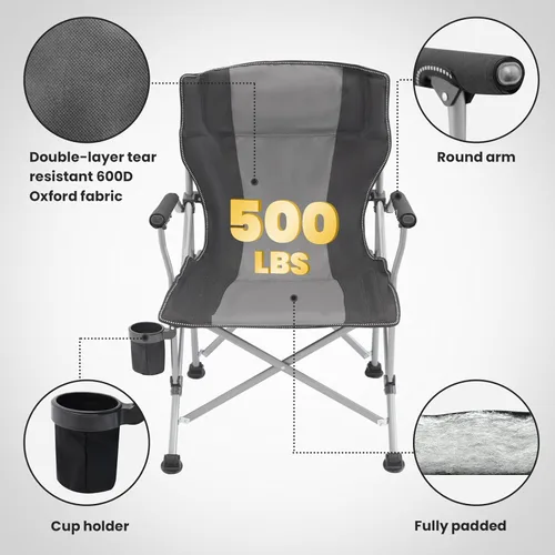 Miniatura 3 de WILDROOTS Silla de campamento resistente de 500 libras de capacidad, silla portátil para exteriores, silla plegable acolchada duradera para playa